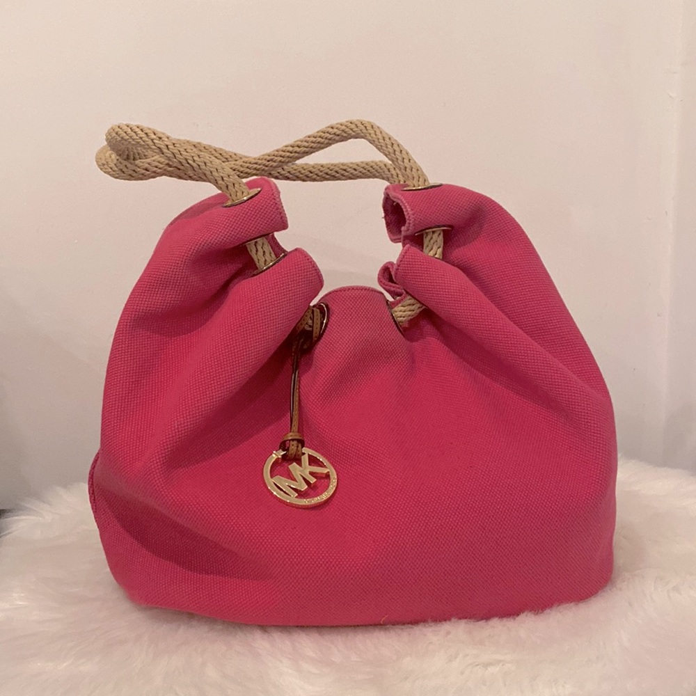 Michael Kors Marina Large Grab Style Pink Canvas Satchel shoulder bag 💓👛